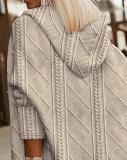 Damesvest Met Capuchon Lange Gebreide Stijlvolle Trui