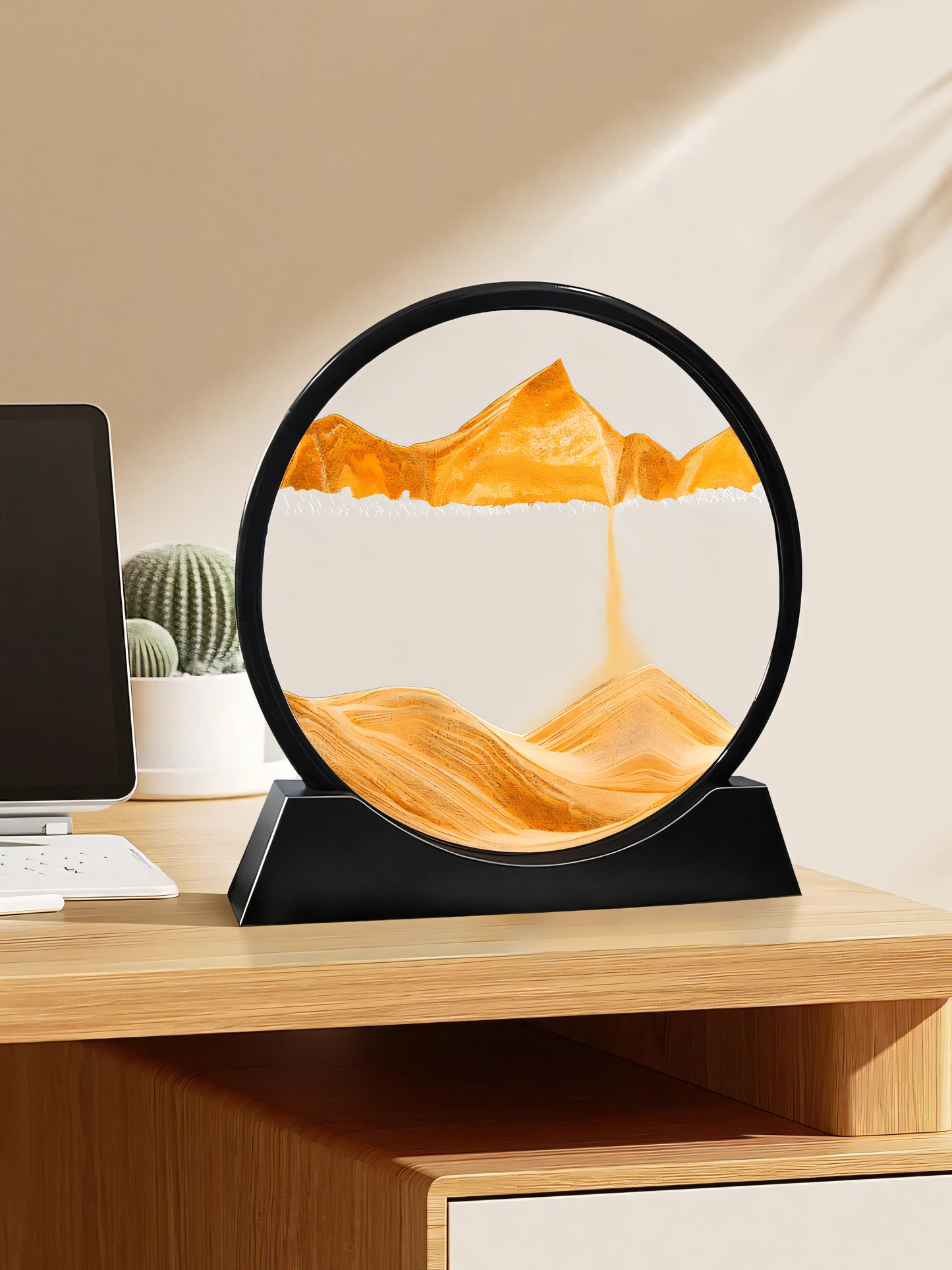 Decoratieve Zandbol met Bewegend Zand – Klein 7 Inch & Groot 12 Inch – Rustgevende Tafelversiering voor Ontspanning en Mindfulness