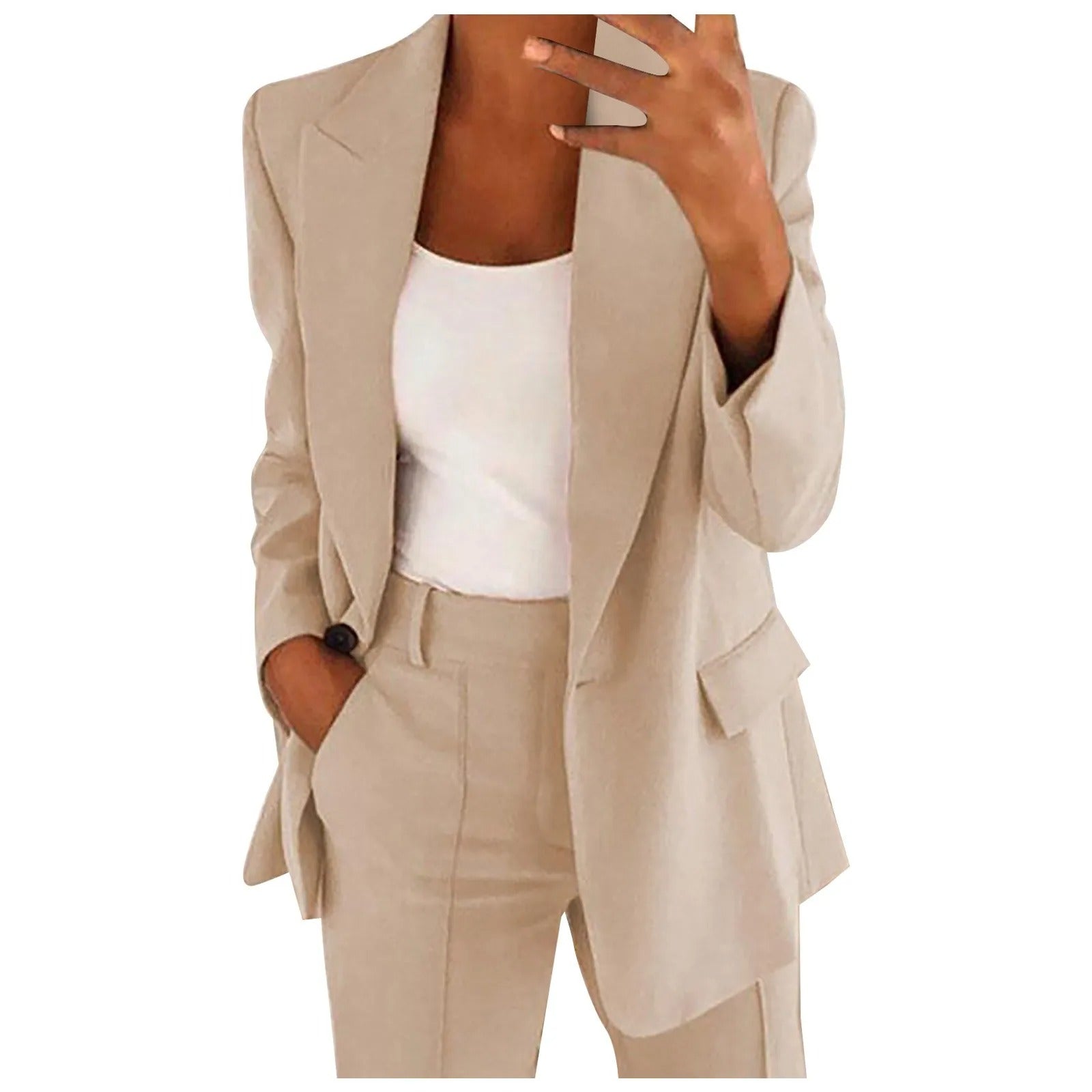 Dames Blazer en Broek Set Effen Kleur Klassiek Design - StudioMarella