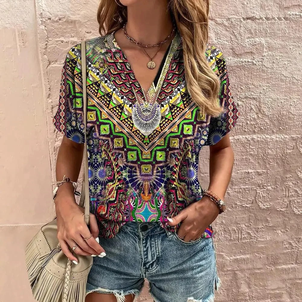 Dames Katoenen T-shirt Retro Stijl