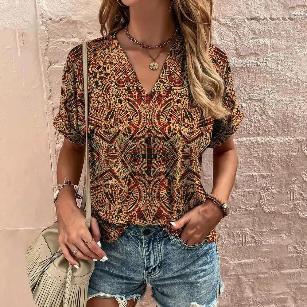 Dames Katoenen T-shirt Retro Stijl