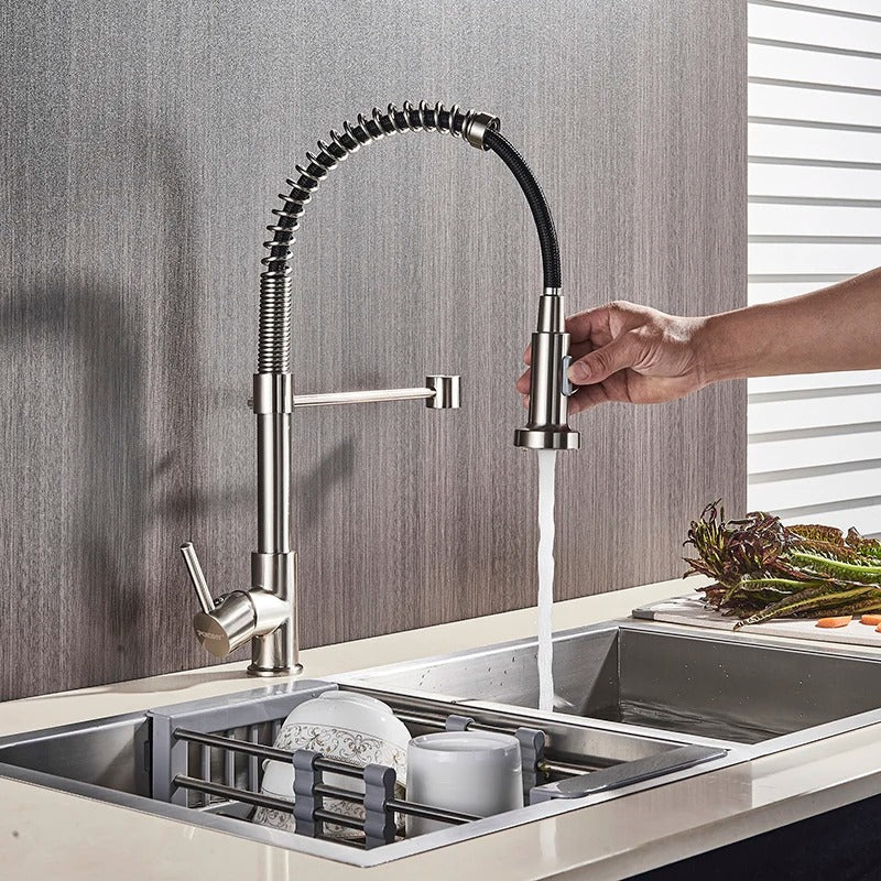 Keukenkraan Uittrekbare Handdouche Messing 360° Draaibaar Geborsteld Modern Keuken