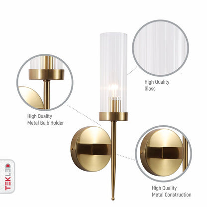 Wandlamp Geribbeld Glas Vintage Art Deco E27 Goud Chroom Nikkel Zwart Dimbaar Cilinder