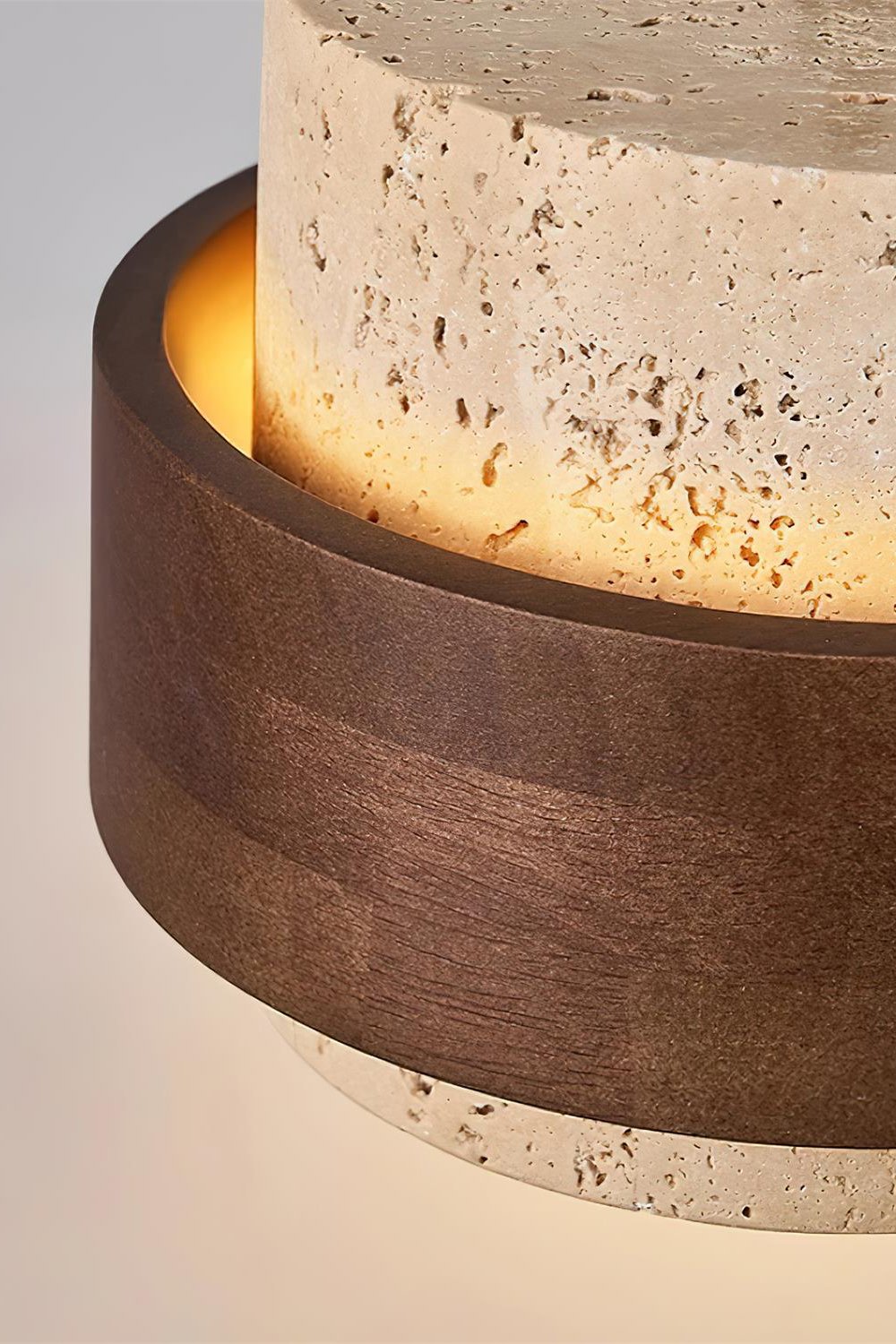 Houten Hanglamp met Travertijn Afwerking – Organische Lichtbron Eetkamer Woonkamer
