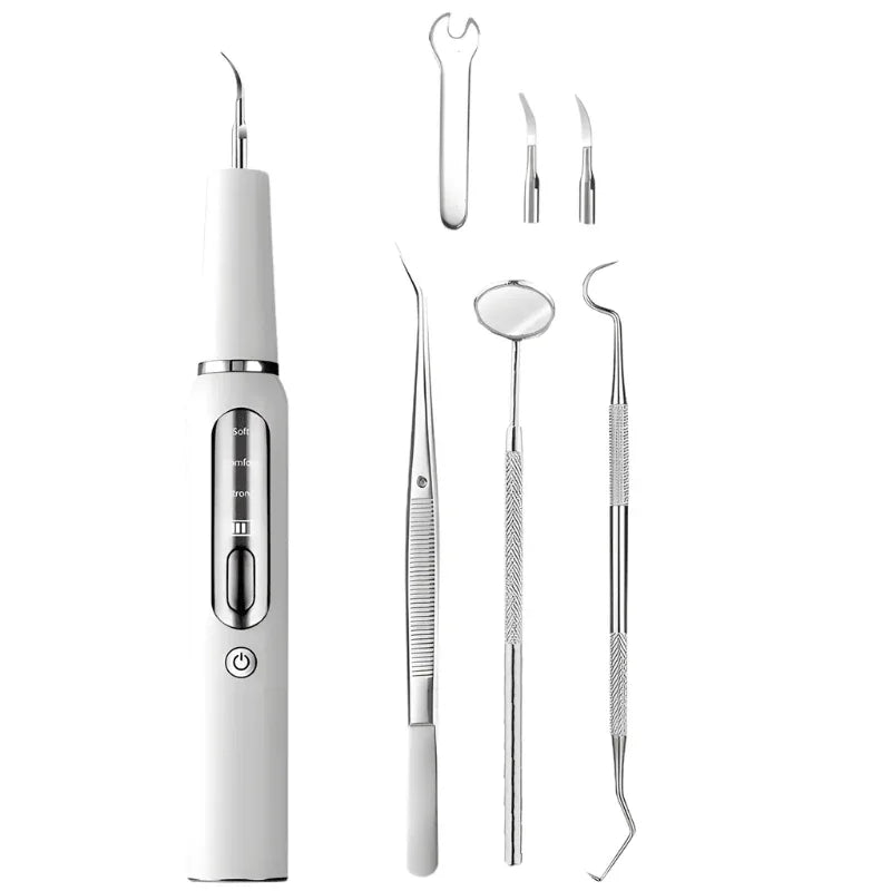 Ultrasoon Tandreiniger USB Oplaadbaar met LED-Verlichting 3 Standen voor Professionele Mondzorg Thuis Wit