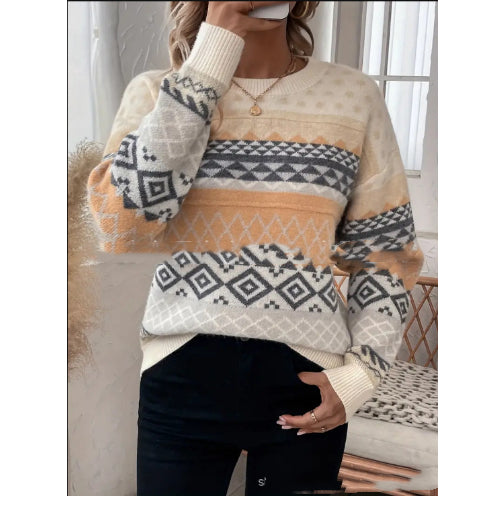 Dames Trui Gebreid Warm Aztec Patroon
