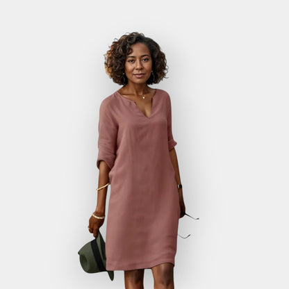 Midi Jurk Dames Luchtig Elegante V-Hals Driekwart Mouwen