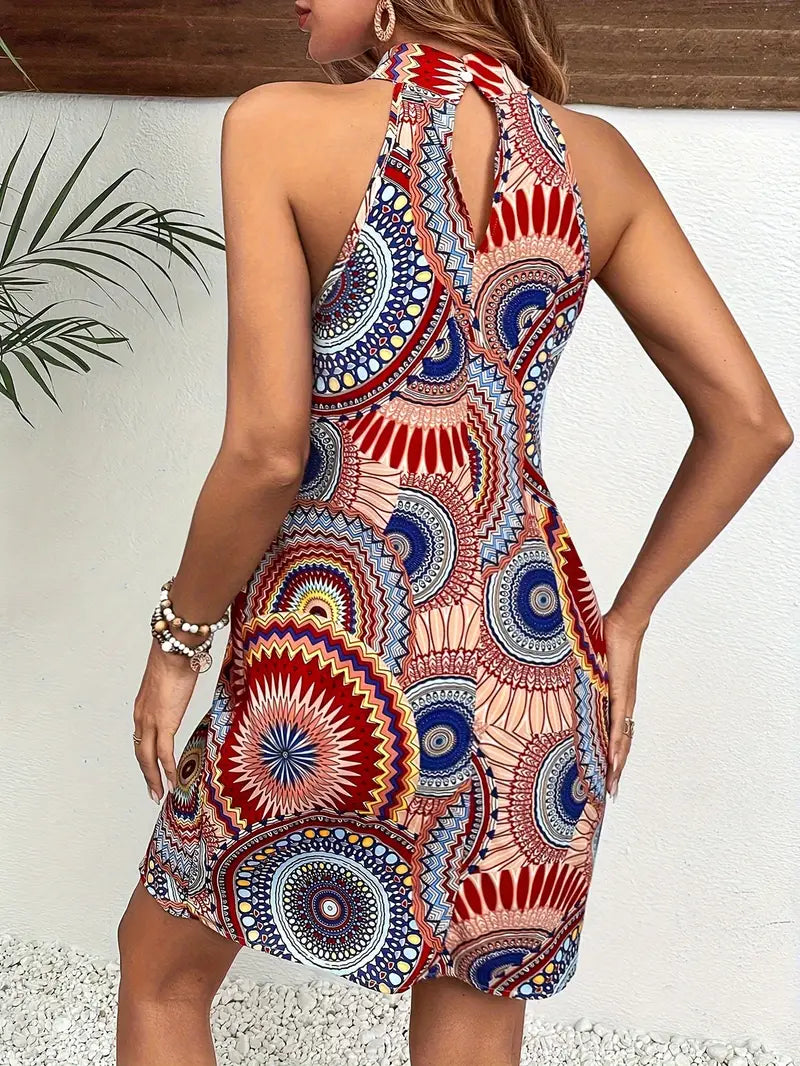 Vrouwelijke Jurk Halternek Zomerse Print Jurk