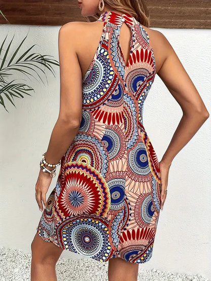 Vrouwelijke Jurk Halternek Zomerse Print Jurk