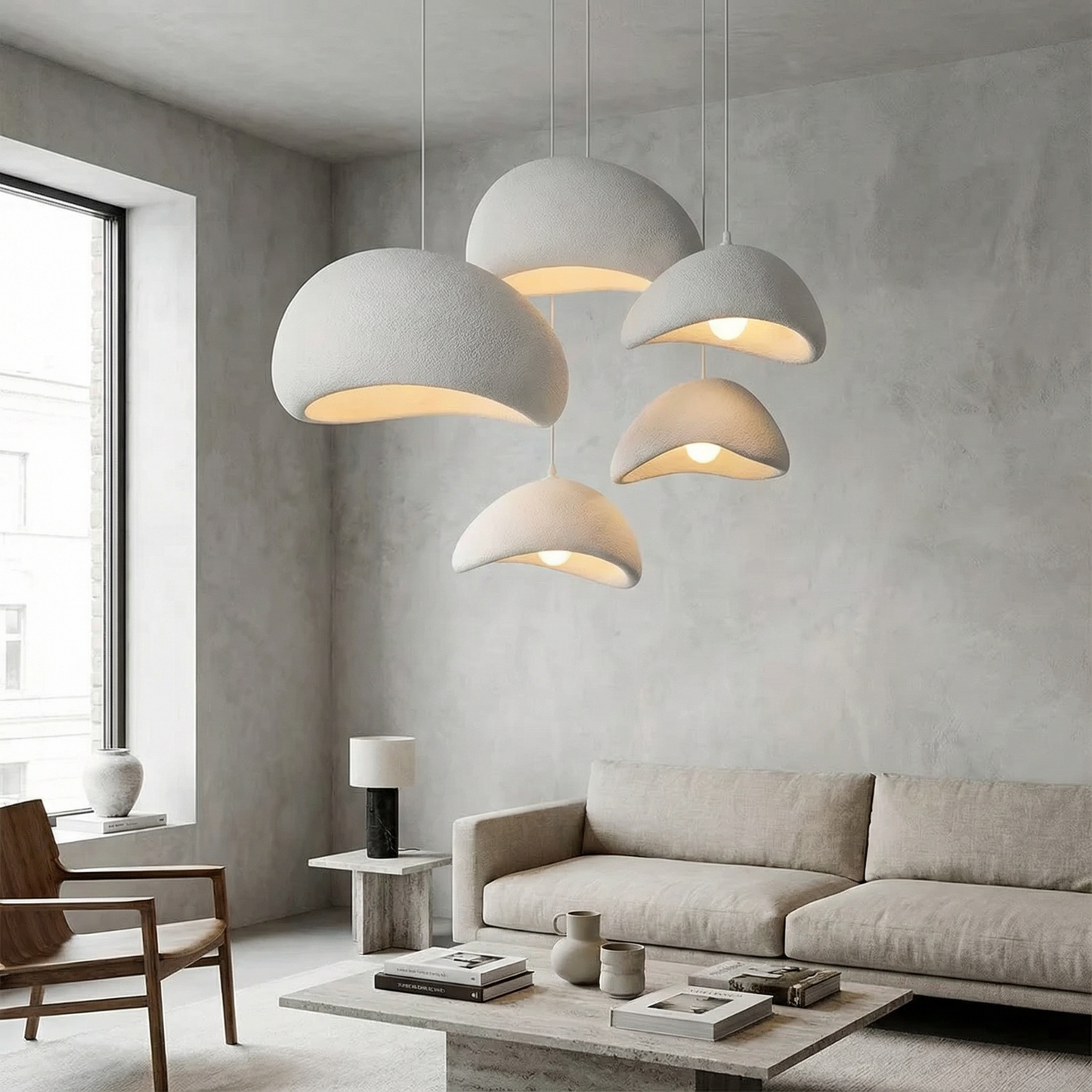 Minimalistische Hanglamp met Stenen Textuur – Moderne Verlichting in Scandinavische Stijl