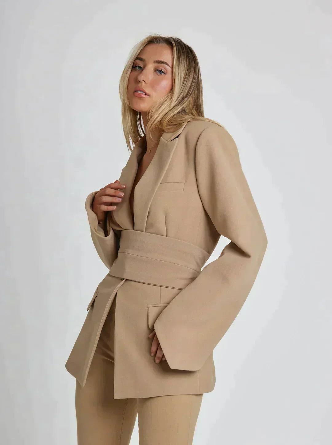 Dames Blazer met Ceintuur Taille Jas Modern Design - StudioMarella