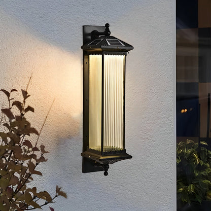 Buitenwandlamp Solar Aluminium Geribbeld Glas Koffiebruin IP55 Gevel Veranda Tuin Retro Wandlamp Buiten Lantaarn Villa