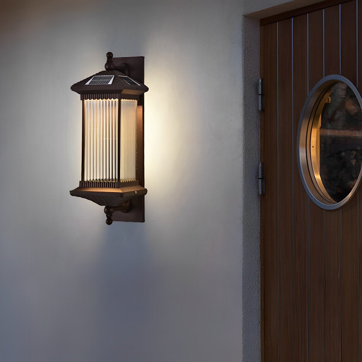 Buitenwandlamp Solar Aluminium Geribbeld Glas Koffiebruin IP55 Gevel Veranda Tuin Retro Wandlamp Buiten Lantaarn Villa