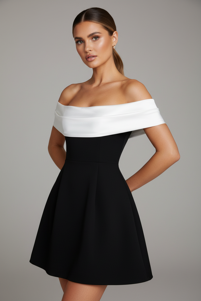 Off Shoulder Jurk met Strik en Ruches voor Vrouw - StudioMarella