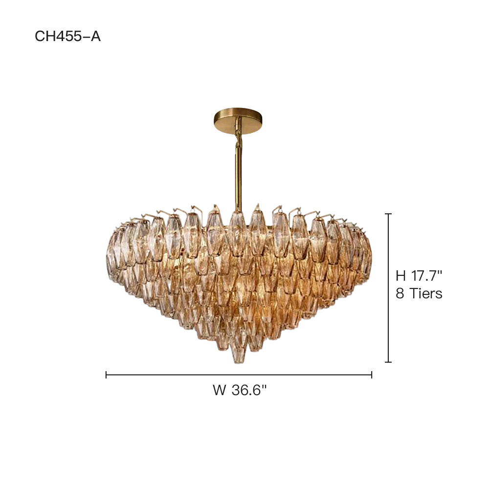 Glazen Kroonluchter Rond Gelaagd Glas Prisma E12 Messing Zwart Nikkel Eetkamer Luxe