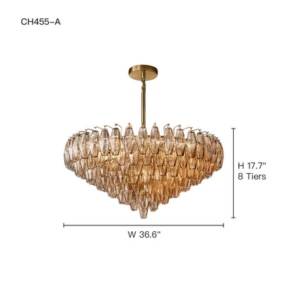 Glazen Kroonluchter Rond Gelaagd Glas Prisma E12 Messing Zwart Nikkel Eetkamer Luxe