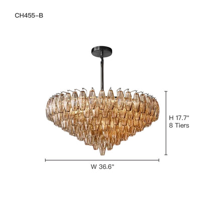 Glazen Kroonluchter Rond Gelaagd Glas Prisma E12 Messing Zwart Nikkel Eetkamer Luxe