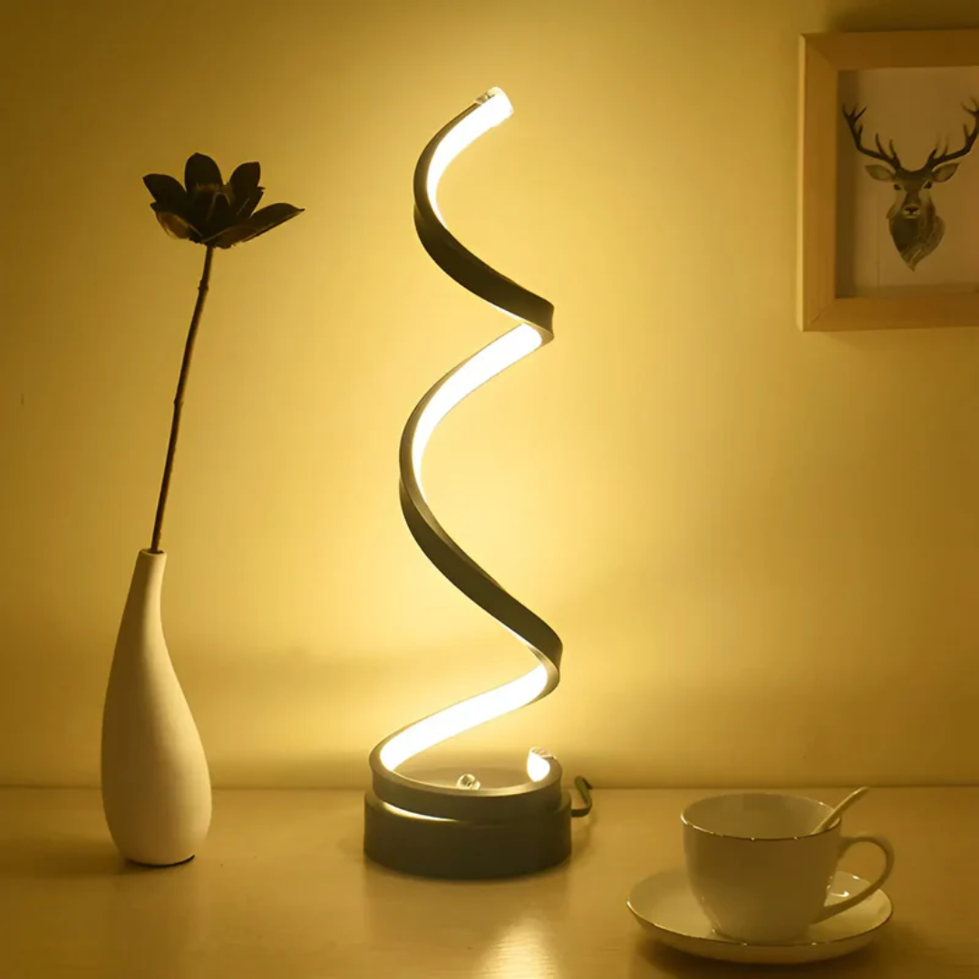 Dimbare Moderne Spiraalvormige Tafellamp 19W – Stijlvolle Gebogen Bureaulamp met Zachte Verlichting en Energiezuinige LED voor Thuis en Kantoor