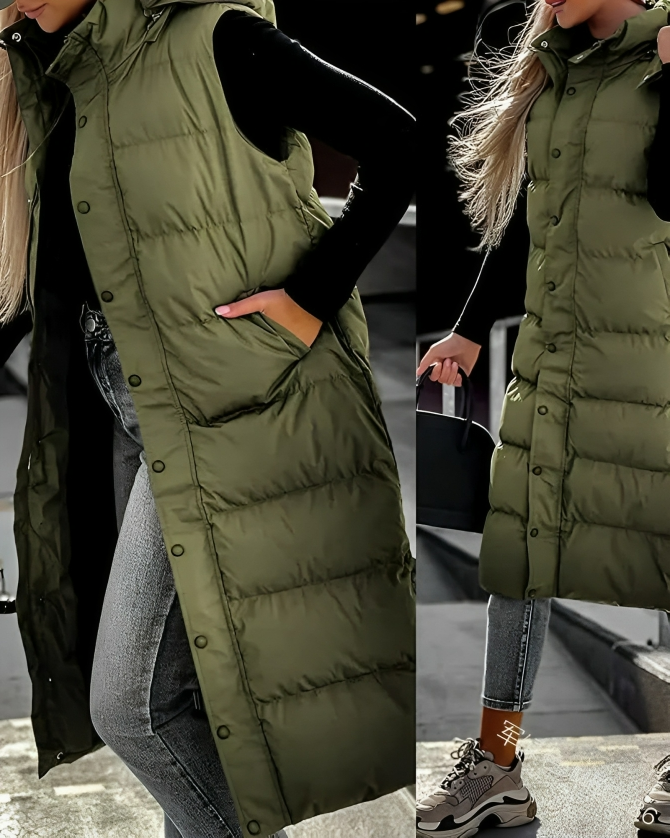 Dames Parka Gewatteerd Mouwloos Lange Jas Stijlvol