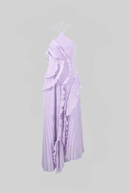 Midi Jurk met Ruches en Plooien - Lavendelkleurig