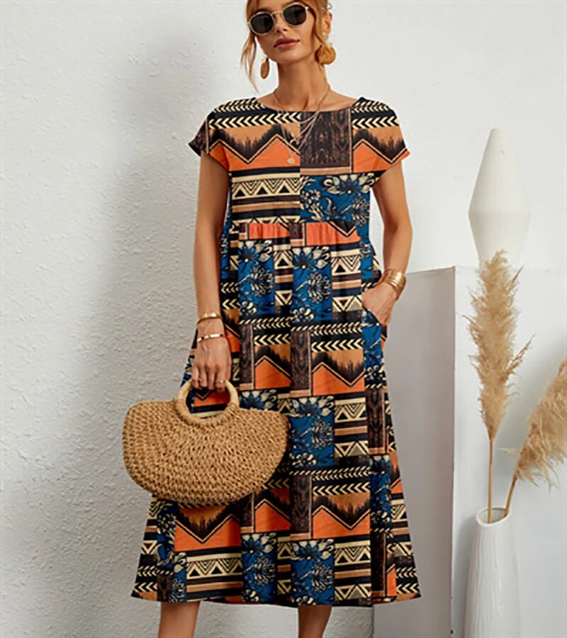 Vrouwelijke Zomerjurk van Katoen, Elegante en Comfortabele Lange Jurk