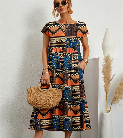 Vrouwelijke Zomerjurk van Katoen, Elegante en Comfortabele Lange Jurk