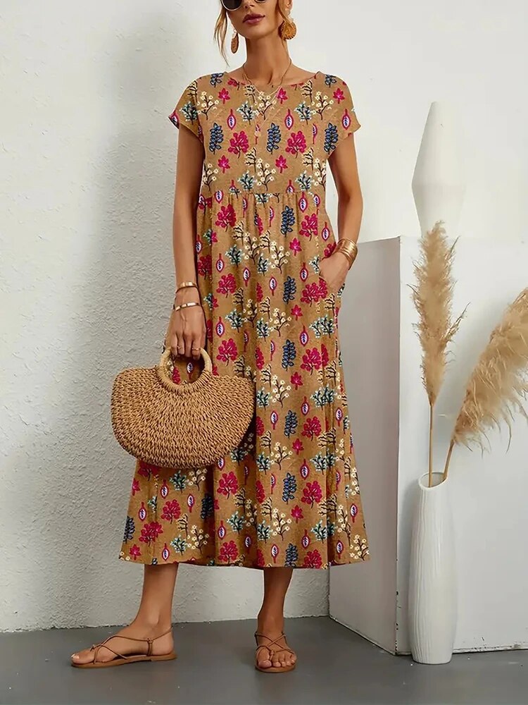 Vrouwelijke Zomerjurk van Katoen, Elegante en Comfortabele Lange Jurk - StudioMarella