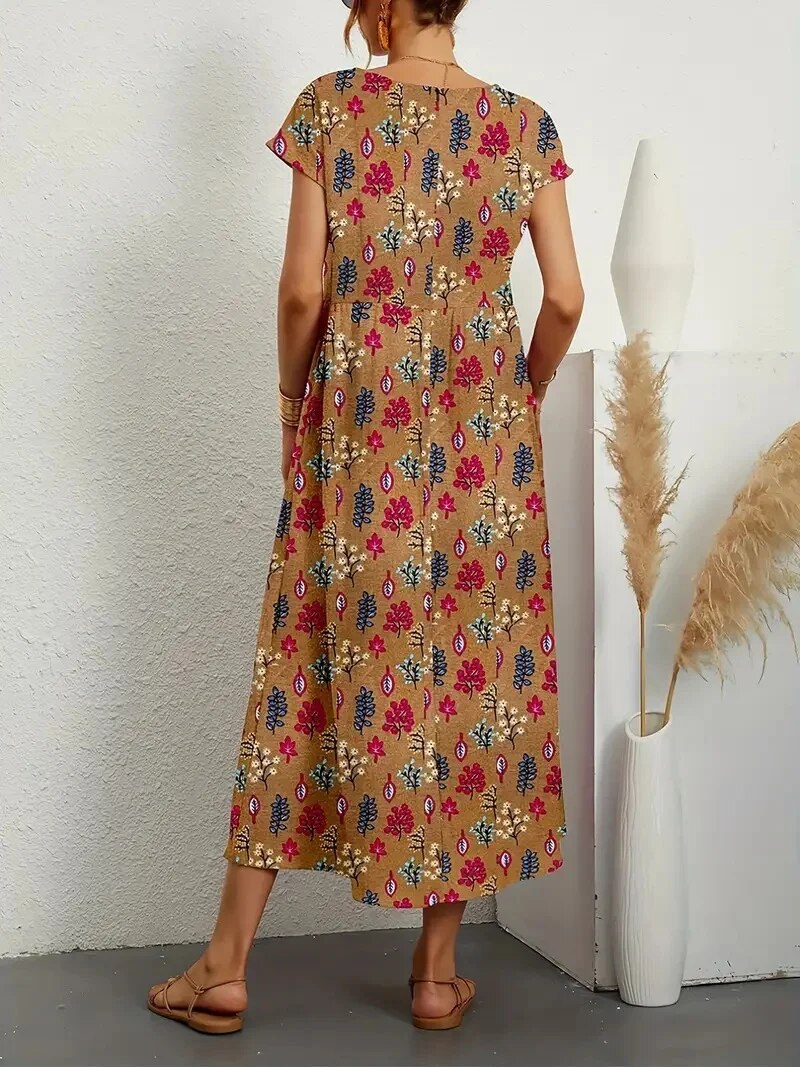 Vrouwelijke Zomerjurk van Katoen, Elegante en Comfortabele Lange Jurk