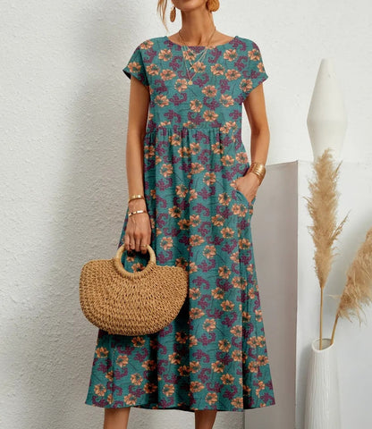 Vrouwelijke Zomerjurk van Katoen, Elegante en Comfortabele Lange Jurk