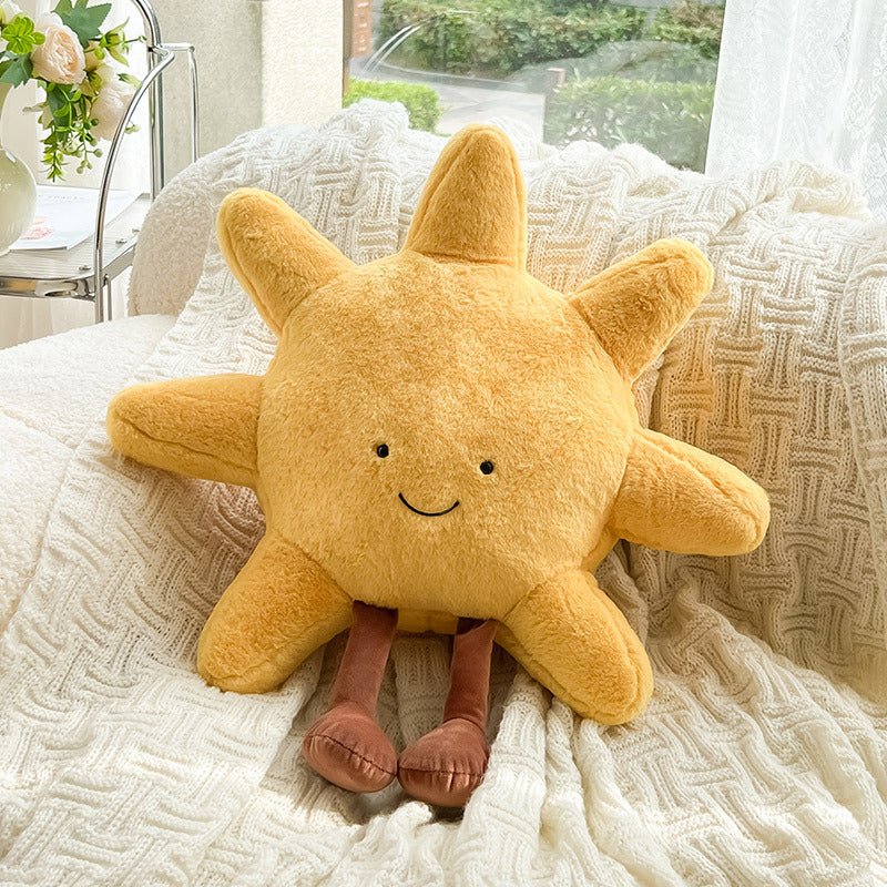Decoratief Pluche Knuffelkussen met Zon & Maan Gezichtje 33cm of 48cm