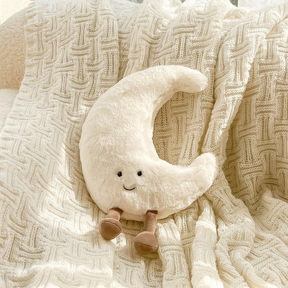 Decoratief Pluche Knuffelkussen met Zon & Maan Gezichtje 33cm of 48cm