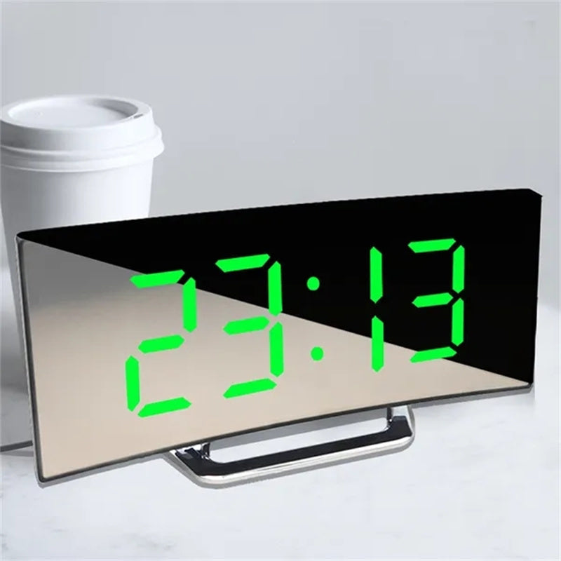 Digitale wekker LED gebogen scherm kunststof zwart slaapkamer bureau klok minimalistisch design