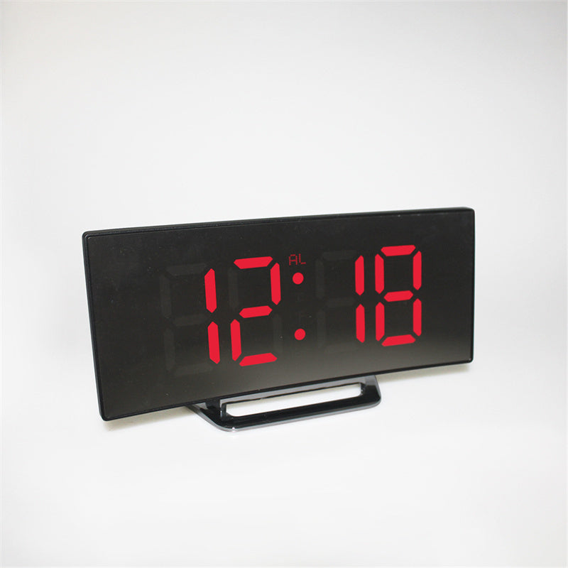 Digitale wekker LED gebogen scherm kunststof zwart slaapkamer bureau klok minimalistisch design