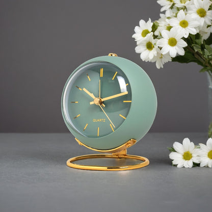 Tafelklok Quartz Metaal Groen Goud Bureau Nachtkastje Analoge Bureauklok Retro Design Woonkamer Slaapkamer