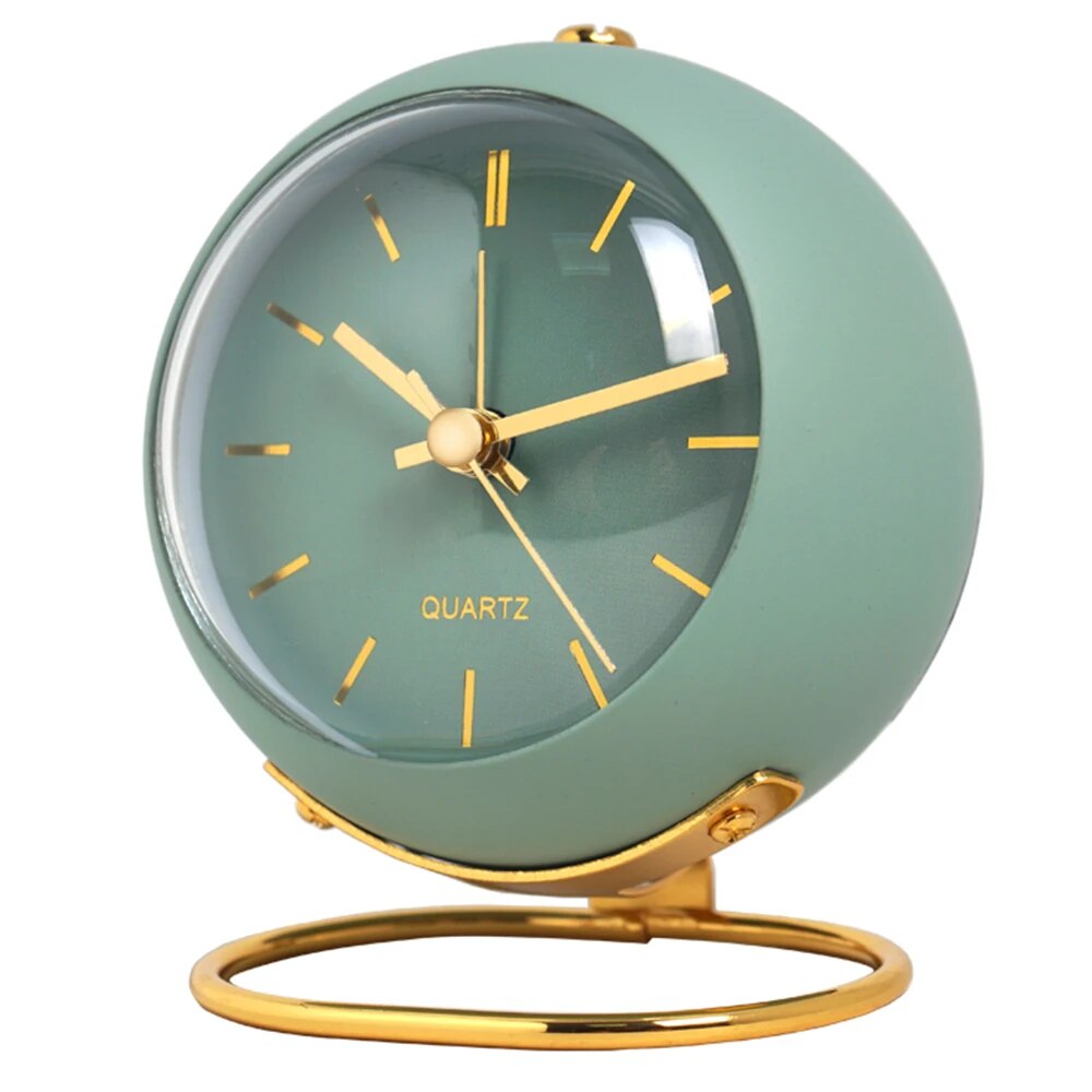 Tafelklok Quartz Metaal Groen Goud Bureau Nachtkastje Analoge Bureauklok Retro Design Woonkamer Slaapkamer
