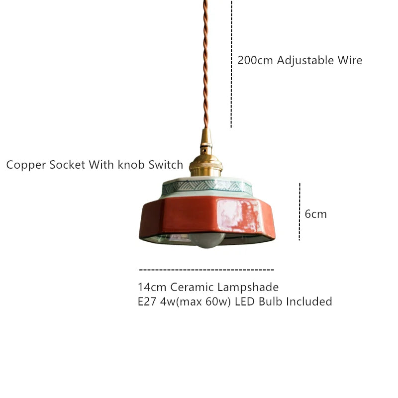 Handgeschilderde Keramische Hanglamp – Scandinavische Stijl met Koperen Fitting