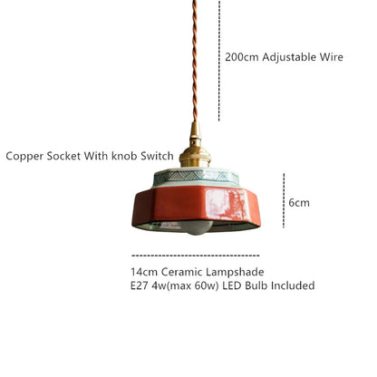Handgeschilderde Keramische Hanglamp – Scandinavische Stijl met Koperen Fitting