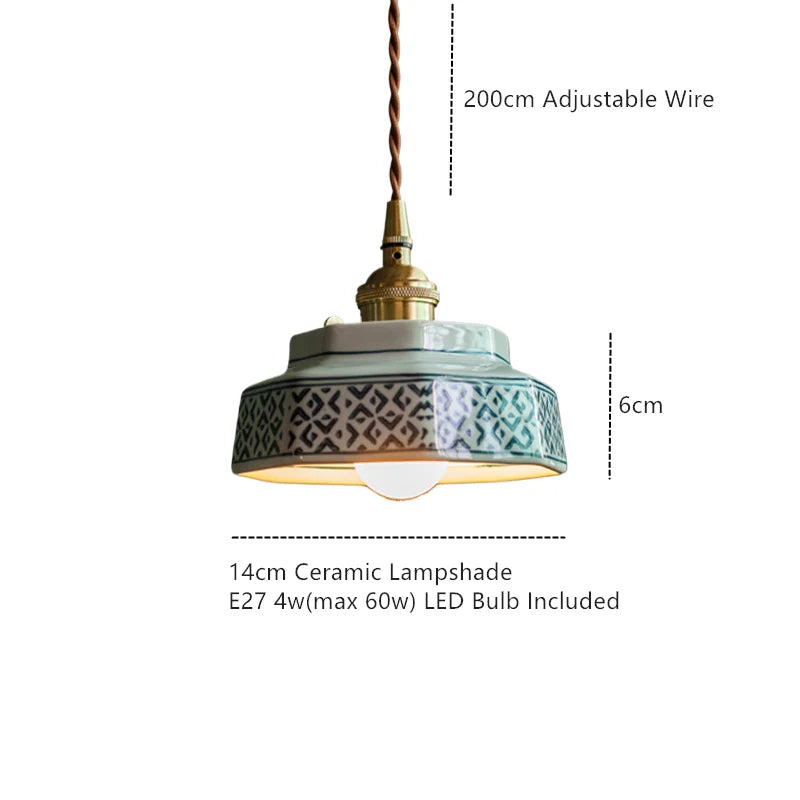 Handgeschilderde Keramische Hanglamp – Scandinavische Stijl met Koperen Fitting