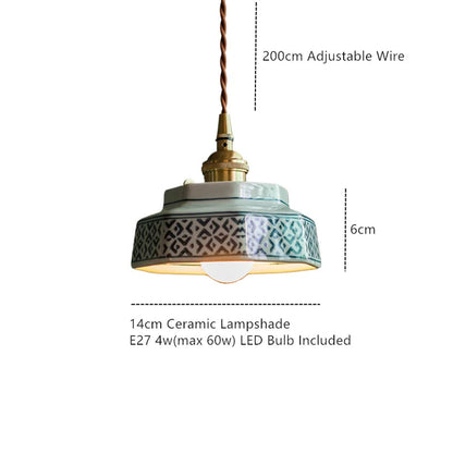 Handgeschilderde Keramische Hanglamp – Scandinavische Stijl met Koperen Fitting