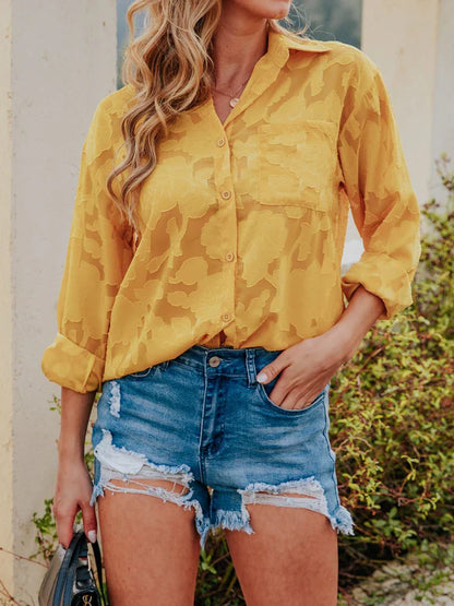 Vrouwelijke Zomerblouse Lange Mouw Gedrukt