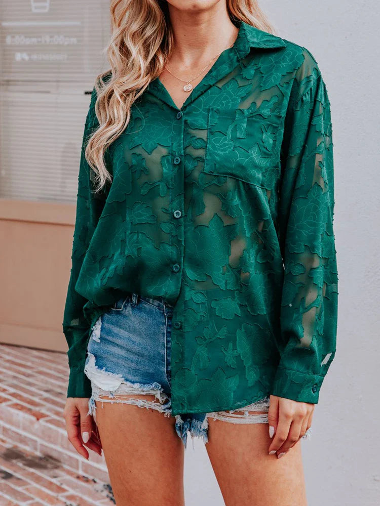 Vrouwelijke Zomerblouse Lange Mouw Gedrukt