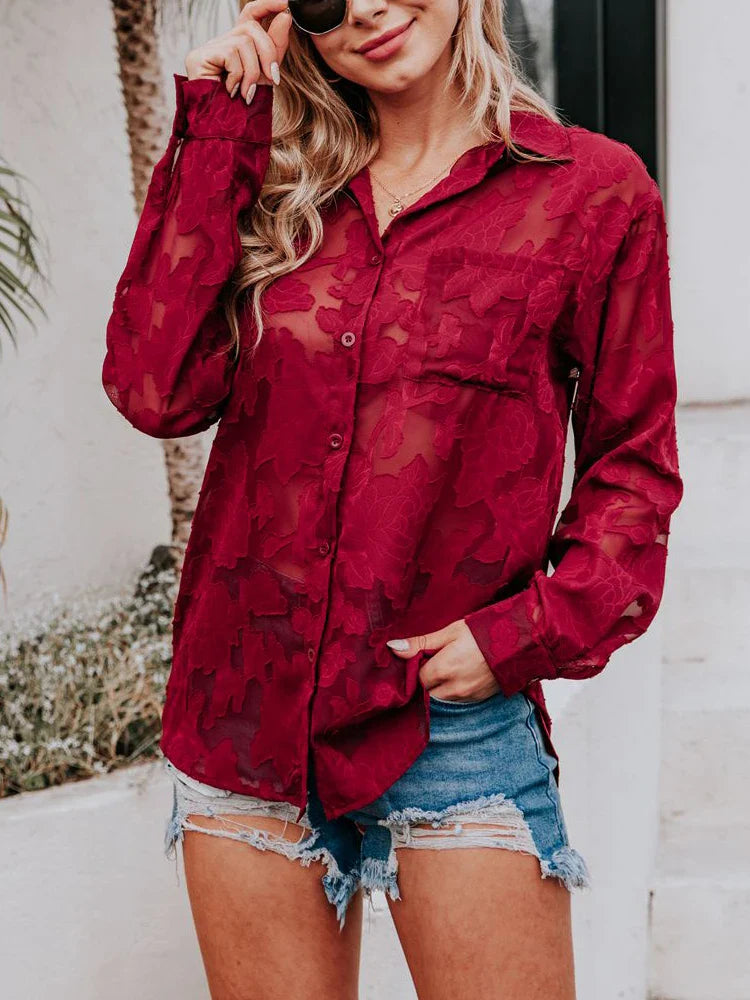 Vrouwelijke Zomerblouse Lange Mouw Gedrukt