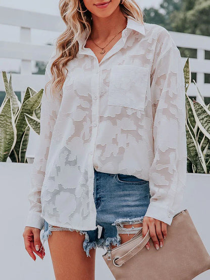 Vrouwelijke Zomerblouse Lange Mouw Gedrukt