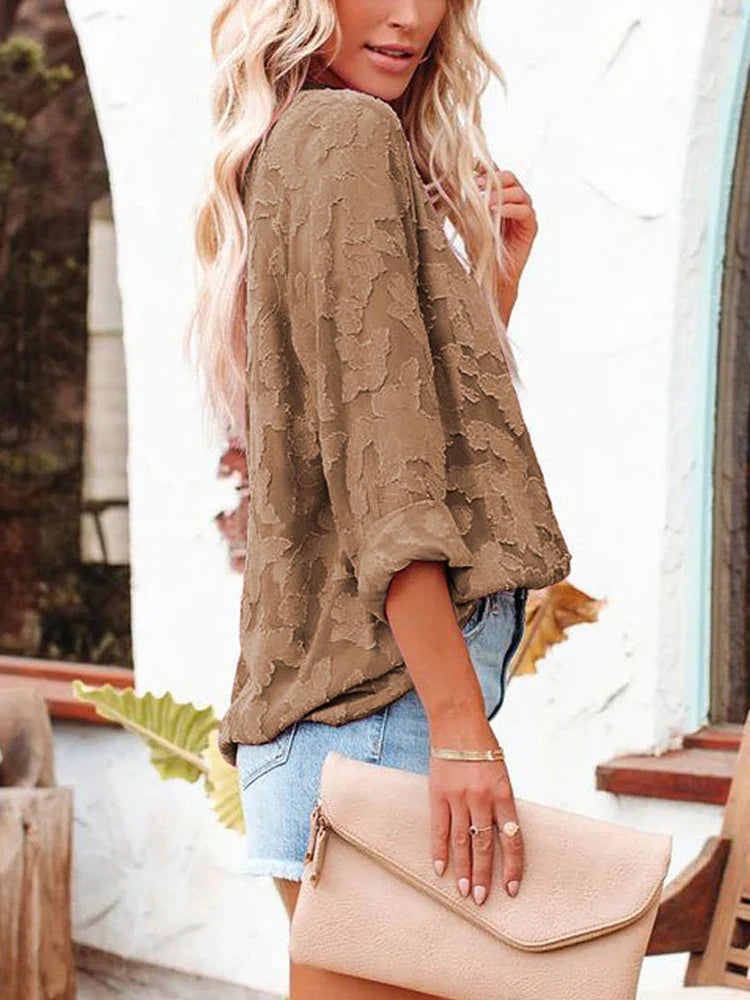 Vrouwelijke Zomerblouse Lange Mouwen Gedrukt