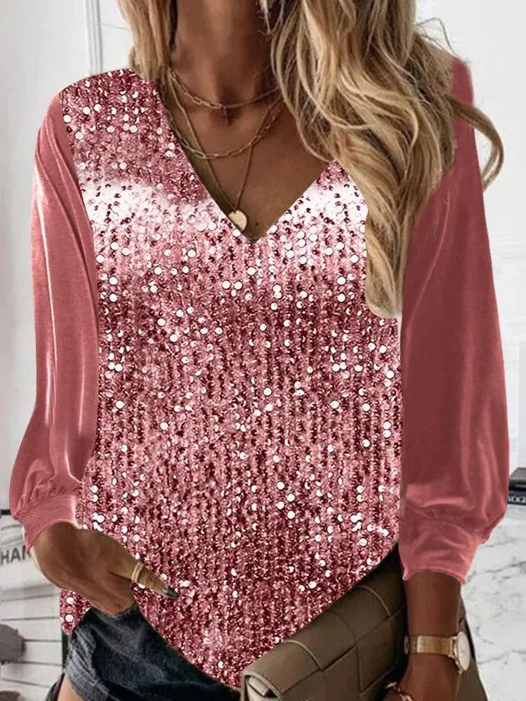 Elegante Blouse Lange Mouw Met Pailletten