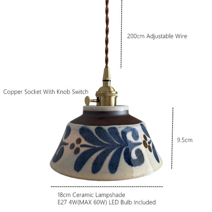 Hanglamp Keukeneiland Keramiek Koperen Fitting Handgeschilderd Bloemmotief E27 4 Dessins