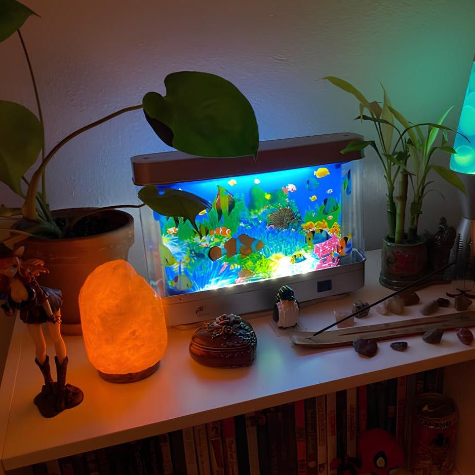 Retro Aquariumlamp met Bewegende Vissen – Rustgevende Sfeerverlichting voor Woonkamer, Kantoor, Kinderkamer | Geen Onderhoud Nodig | Nostalgische LED-lamp