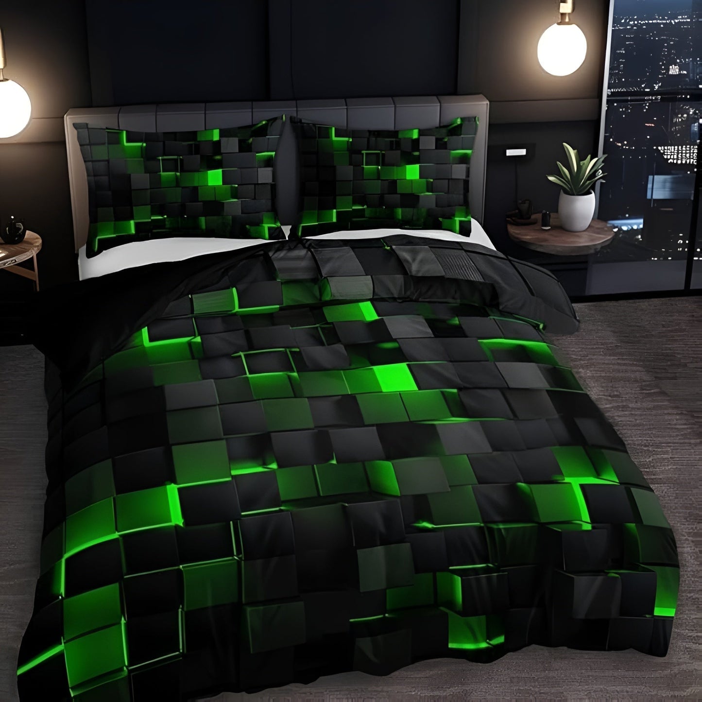 Geometrisch Dekbedovertrek Set met Neon 3D Grid Print | Ademend Microfiber Katoen voor Comfortabele Slaap | Modern Slaapkamer Textiel in Meerdere Kleuren Twin Full Queen King