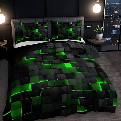 Geometrisch Dekbedovertrek Set met Neon 3D Grid Print | Ademend Microfiber Katoen voor Comfortabele Slaap | Modern Slaapkamer Textiel in Meerdere Kleuren Twin Full Queen King