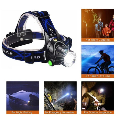 LED Hoofdlamp Oplaadbaar 2000 Lumen met Zoomfunctie Waterdicht Handsfree Verlichting voor Wandelen